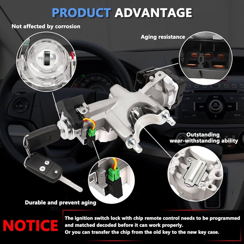 RAMATA Ignition Switch Lock Cylinder with Key (with Blank Chip) Compatible with 2012 2013 2014 Honda CRV (Ignition Chip: 46,Frequency: 433mHz) - Image 4